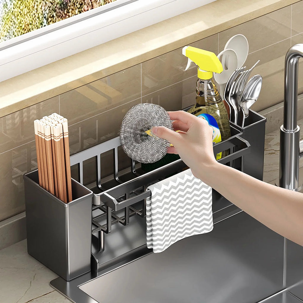 Kitchen Sink Organiser,Kitchen Sink Sponge Holder With Brush Holder,Rag Drain Rack, Bathroom Organizer, Sink Faucet Sink Ra Oasis Select
