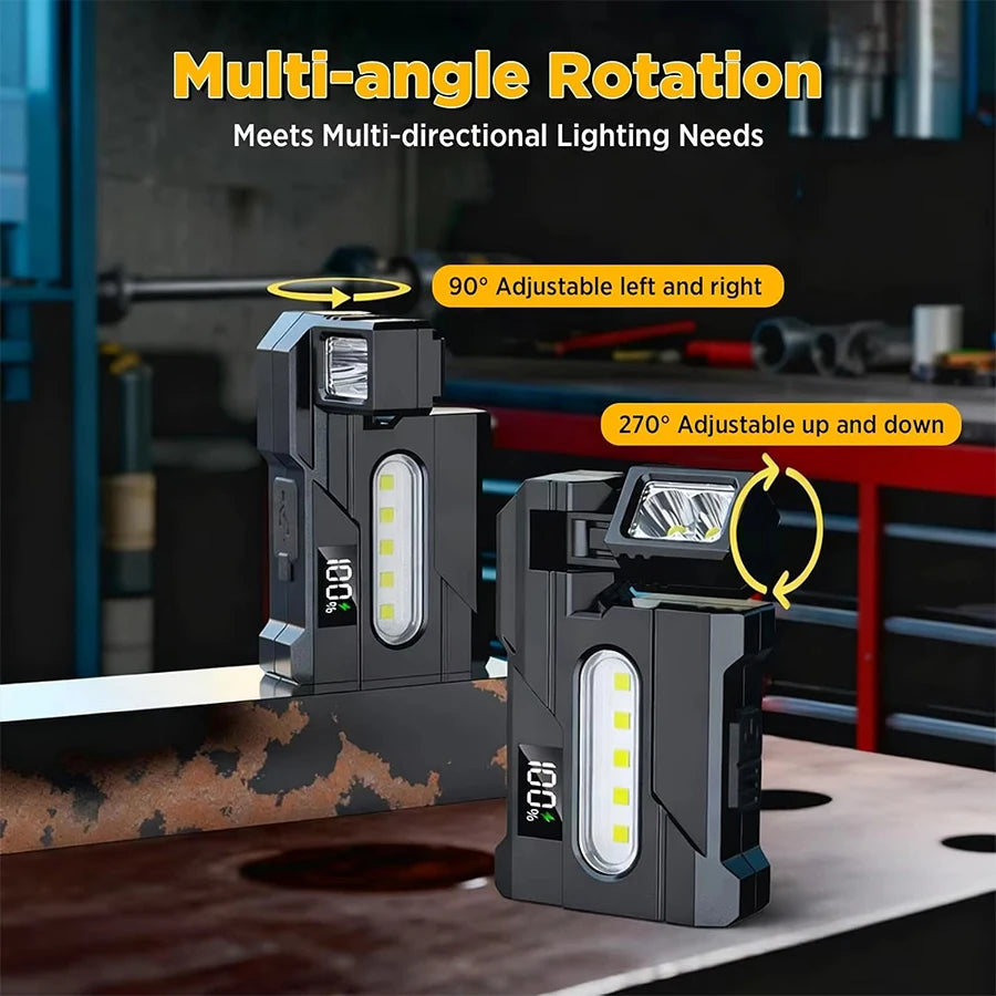 LED EDC Flashlight USB-C Rechargeable Rotating Head Magnetic Torch