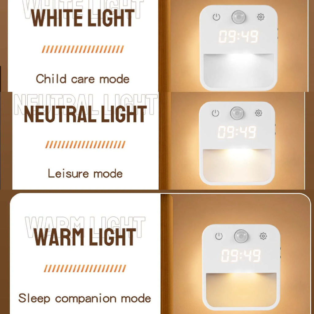 1pc/2pcs Bathroom Clock with Motion Senson, Night Light Clock Plug Into Wall Warm White Dusk to Dawn Sensor for Bedroom Hallway Oasis Select