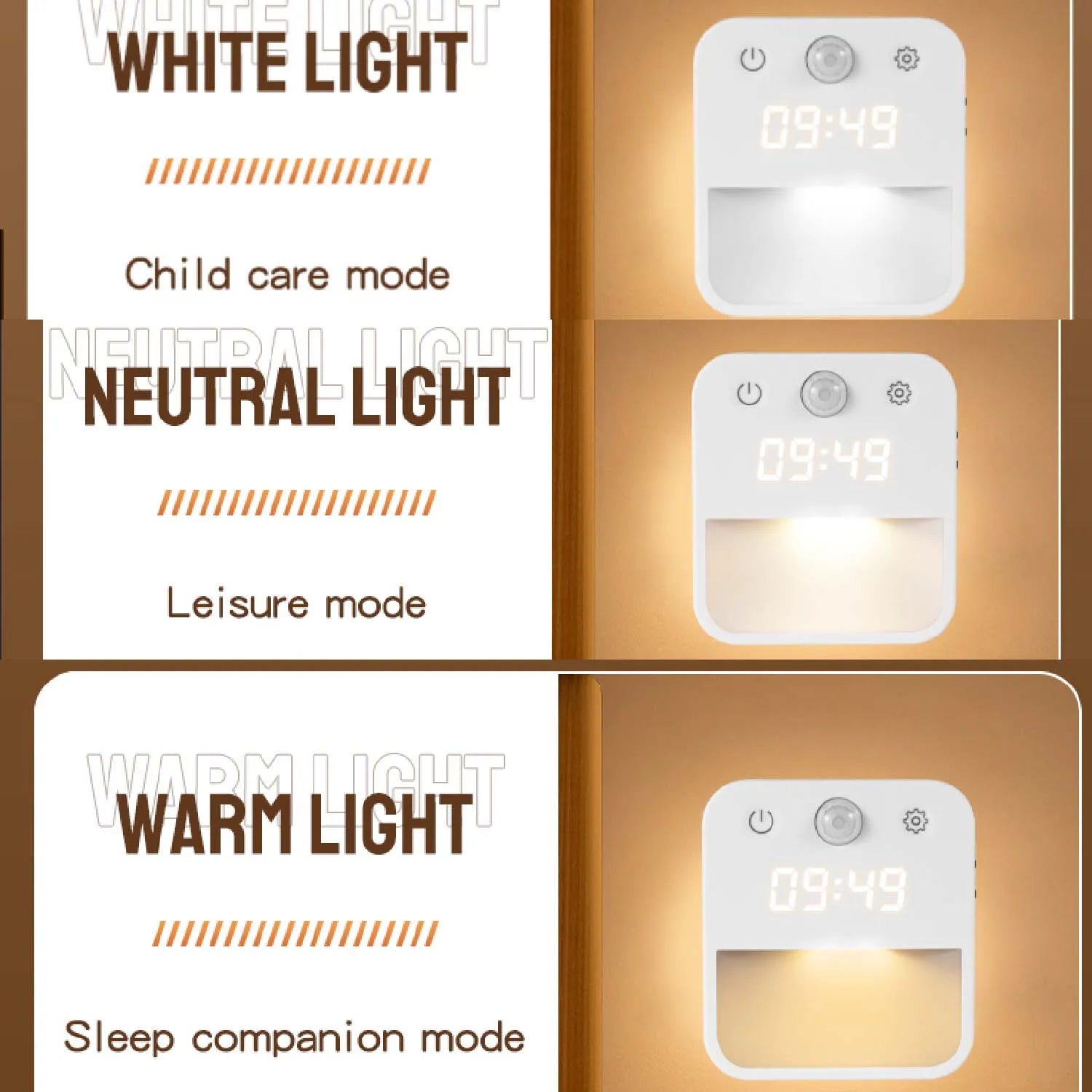 1pc/2pcs Bathroom Clock with Motion Senson, Night Light Clock Plug Into Wall Warm White Dusk to Dawn Sensor for Bedroom Hallway Oasis Select