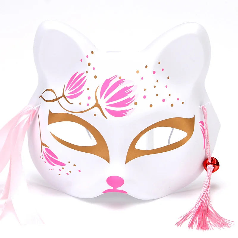 Foxes Mask Japanese Cosplay Rave Hand-Painted Anime Demon Slayer Half Face Cat Masks Masquerade Festival Party Cosplay Props Oasis Select 11