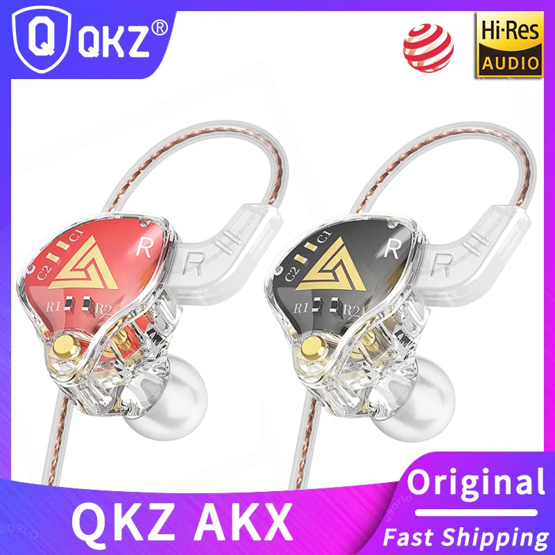 Original QKZ AKX Wired Earphone IEM Monitor Level Headset With MIC HIFI Stereo 3.5mm AUX In-Ear Headphone For Music Game Sport Oasis Select
