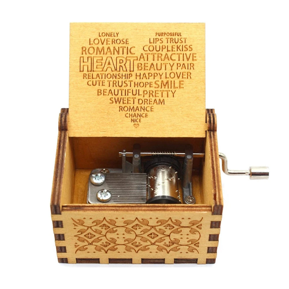 Wooden hand cranked music box falls in love, UV painted music box gives nostalgic handmade gift Oasis Select 9