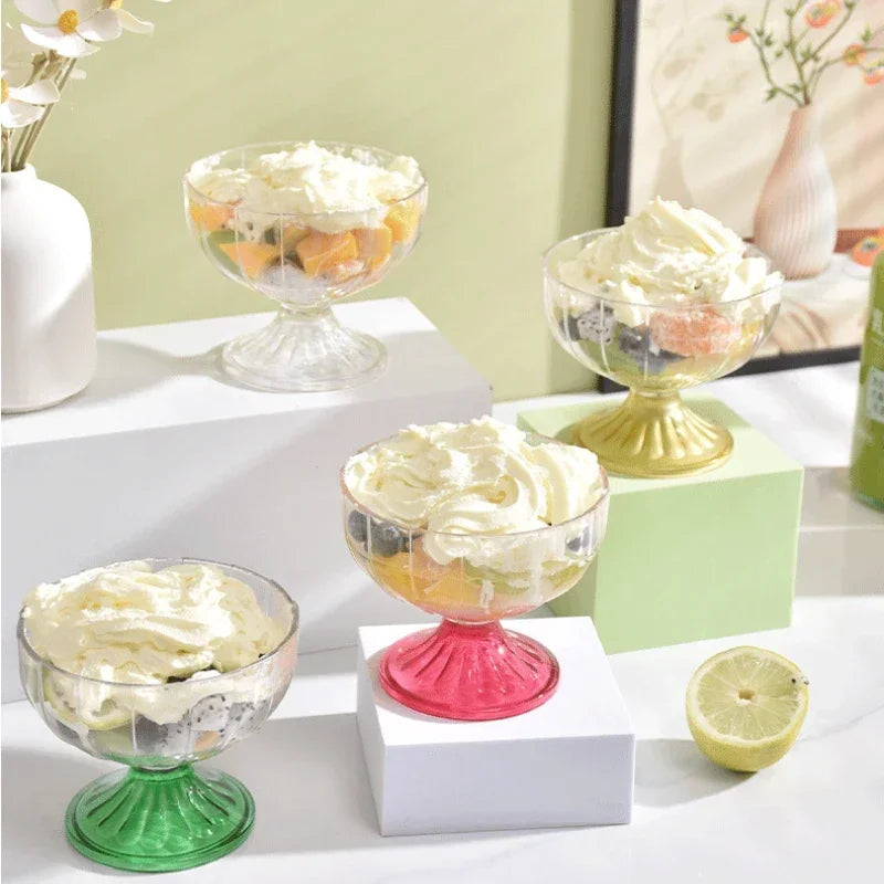 Transparent Salad Plates 250ml Clear Plastic Salad Bowl For Dessert Shake Goblet Glass Embossed Ice Cream Cup Home Oasis Select