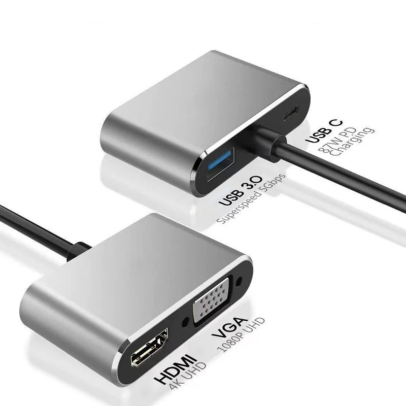 4 in 1 USB C Hub Docking Station Type C to 4K HDMI HDTV VGA USB 3.0 PD Fast Charge Splitter for MacBook Notebook Laptop Computer Oasis Select
