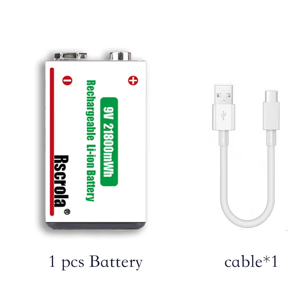Long-Lasting 9V Lithium ion Rechargeable Battery 21800mWh High Capacity for Guitar Microphone Smoke Detector Pedal with Cable Oasis Select 1 pcs 9v Battery 9v