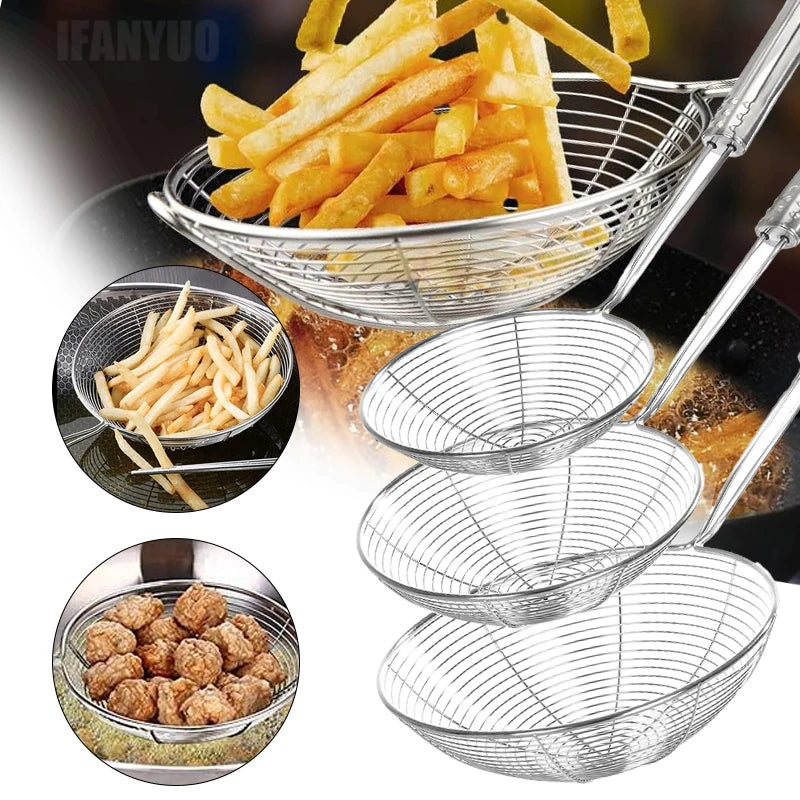 Stainless Steel Skimmer Ladle Strainer Spoon, Solid Kitchen Tool for Deep Frying French Fries, Fish, Hot Pot, Pasta & Noodles Oasis Select