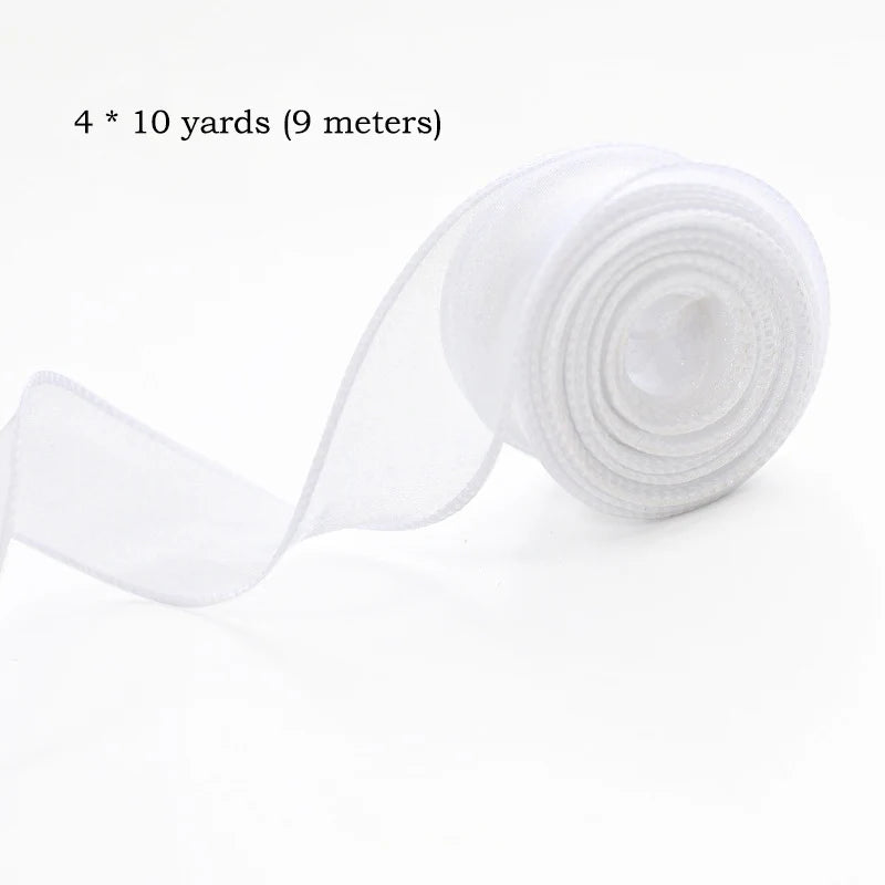 10yards Roll Silk Ribbon 40mm Satin Ribbon Organza Ribbons Gift Wrapping Handmade Wedding Birthday Party Decor Bow Diy Craft Oasis Select White 10Yards