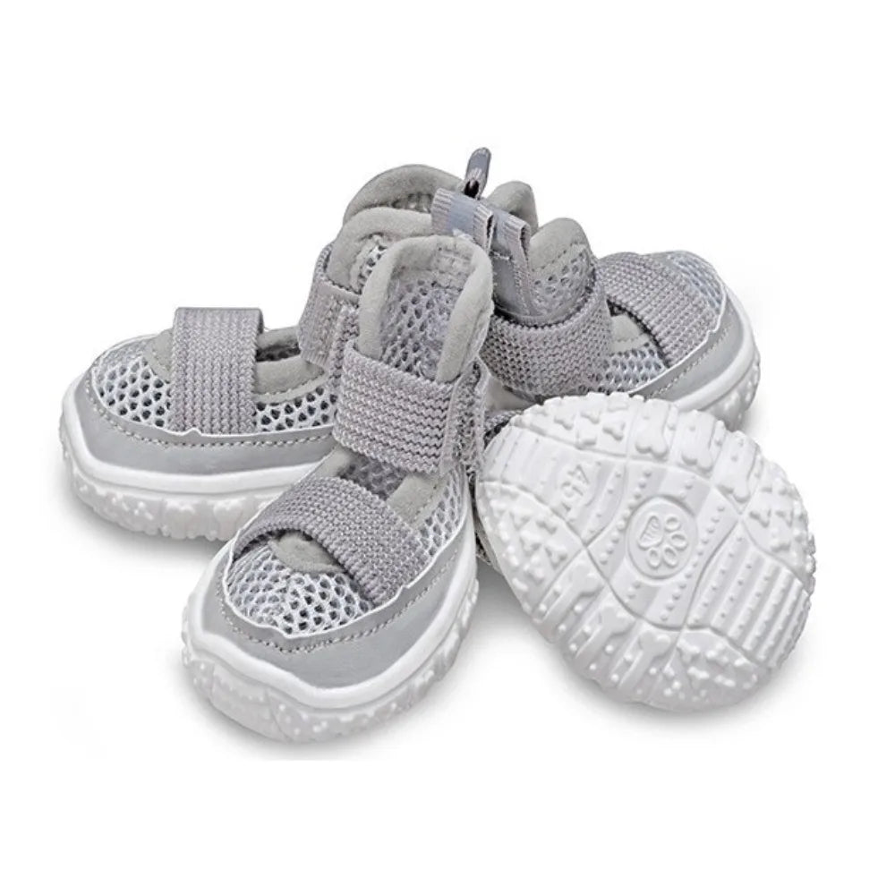 4PCS/SET Breathable Anti Slip Dog Shoes Adjustable Comfortable Pet Sandals Wear-resistant Dog Mesh Shoes Hot Pavement Oasis Select Grey size 45