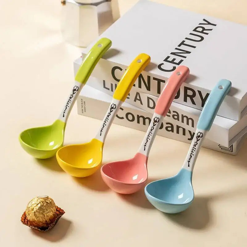 Ceramic Large Soup Spoon Ceramic Tableware Household Public Porridge Noodle Soup Spoon Large Soup Spoon Kitchen Cooking Utensil Oasis Select