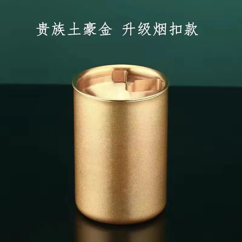 Creative Stainless Steel Ashtray Household and Car Anti-fly Ash and Anti-drop Ashtray Bar Funnel with Lid Ashtray Oasis Select local tyrant gold
