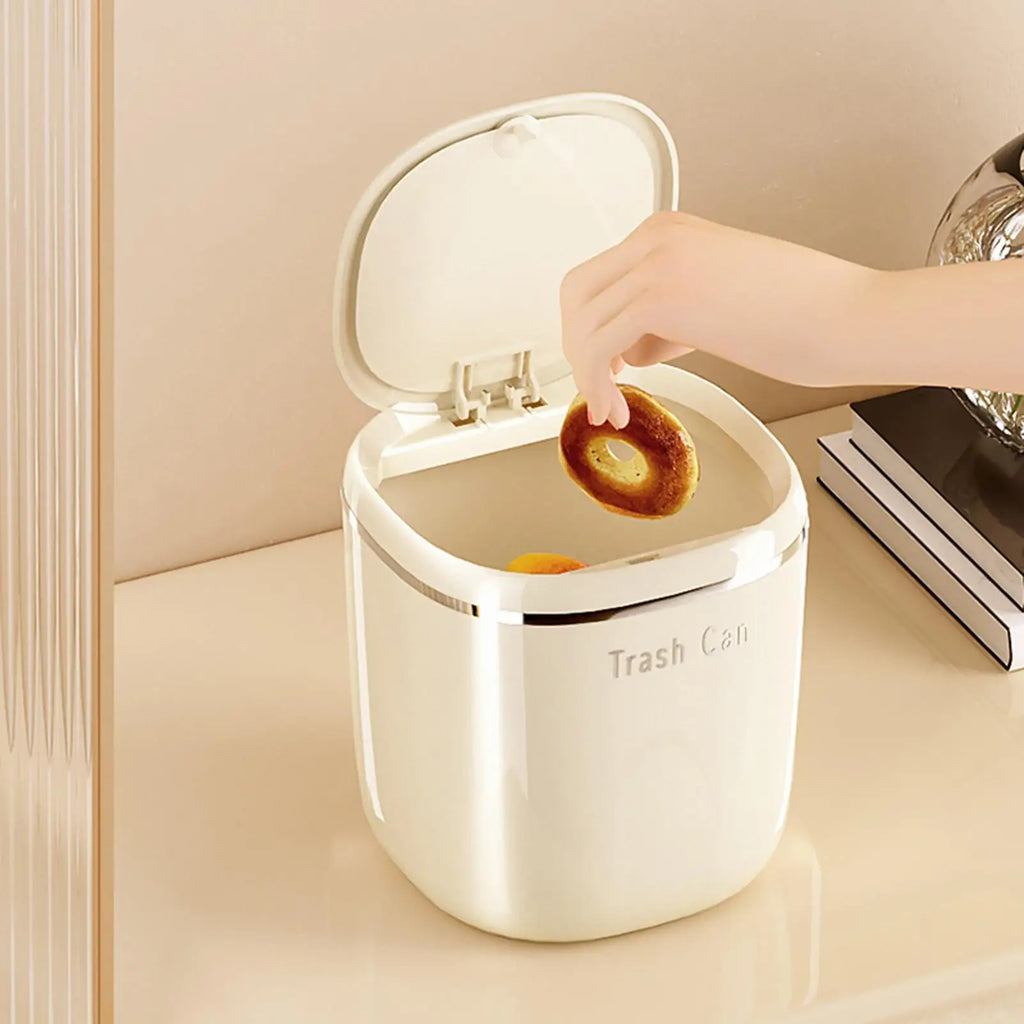 Mini Desk Trash Can with Lid – Compact 2.6L Press-Top Bin