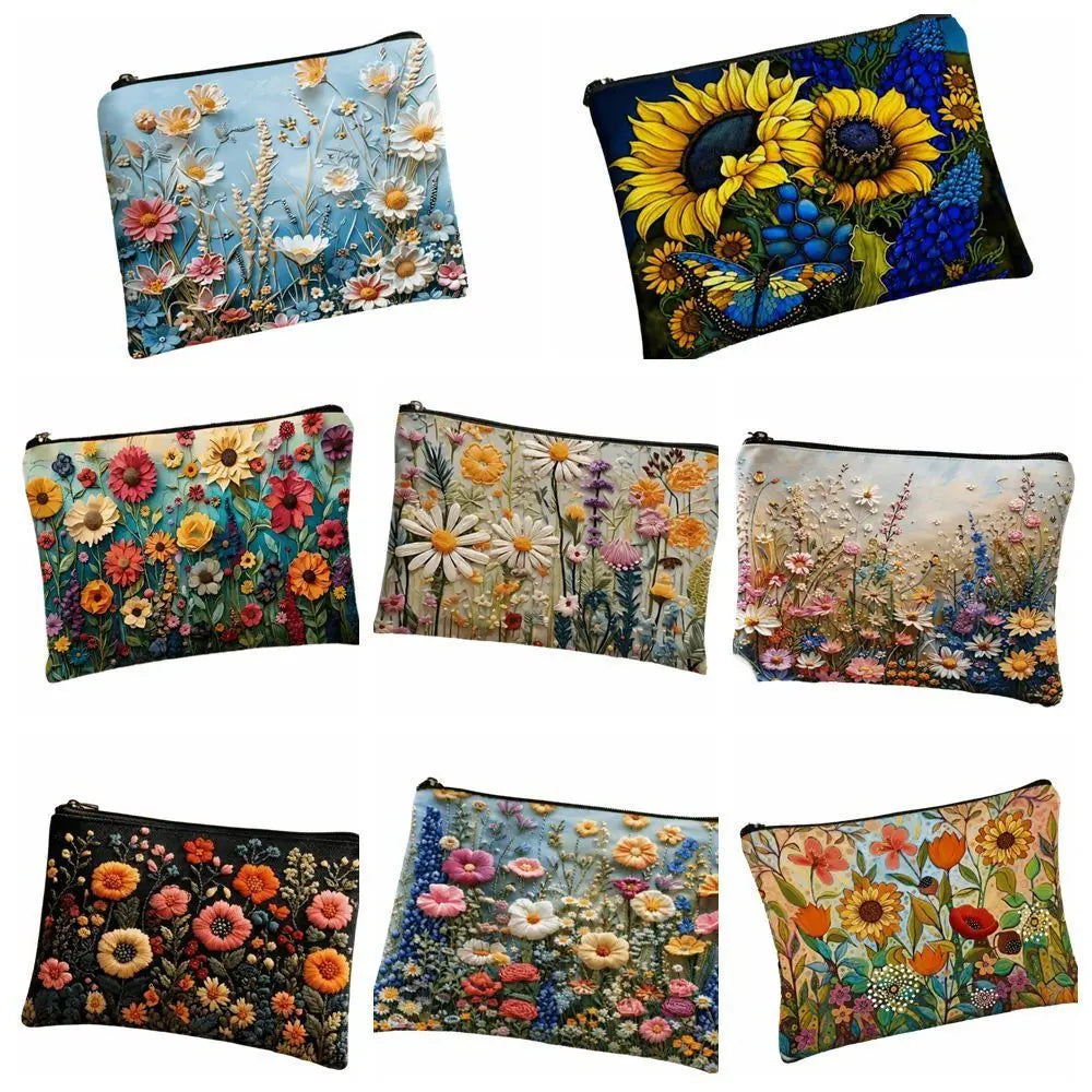 Floral Canvas Makeup Bag – Large Zipper Cosmetics Organizer