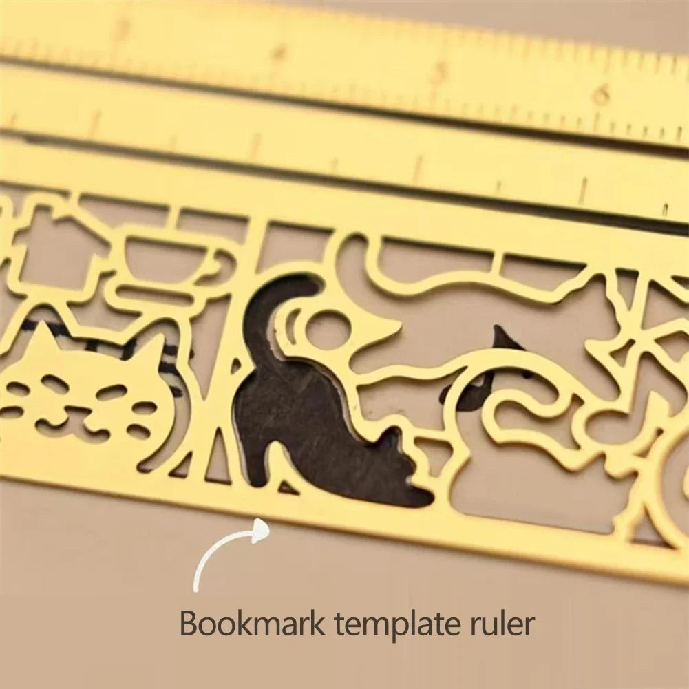 Cute Cat Hollow Metal Bookmark Ruler – Stencil & Journal Tool