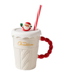 Creative Christmas Mug Christmas Tree Ceramic Water Mug High Appearance Level Sweater with Covered Straw Ceramic Couple Cup Oasis Select WHITE 401-500ml