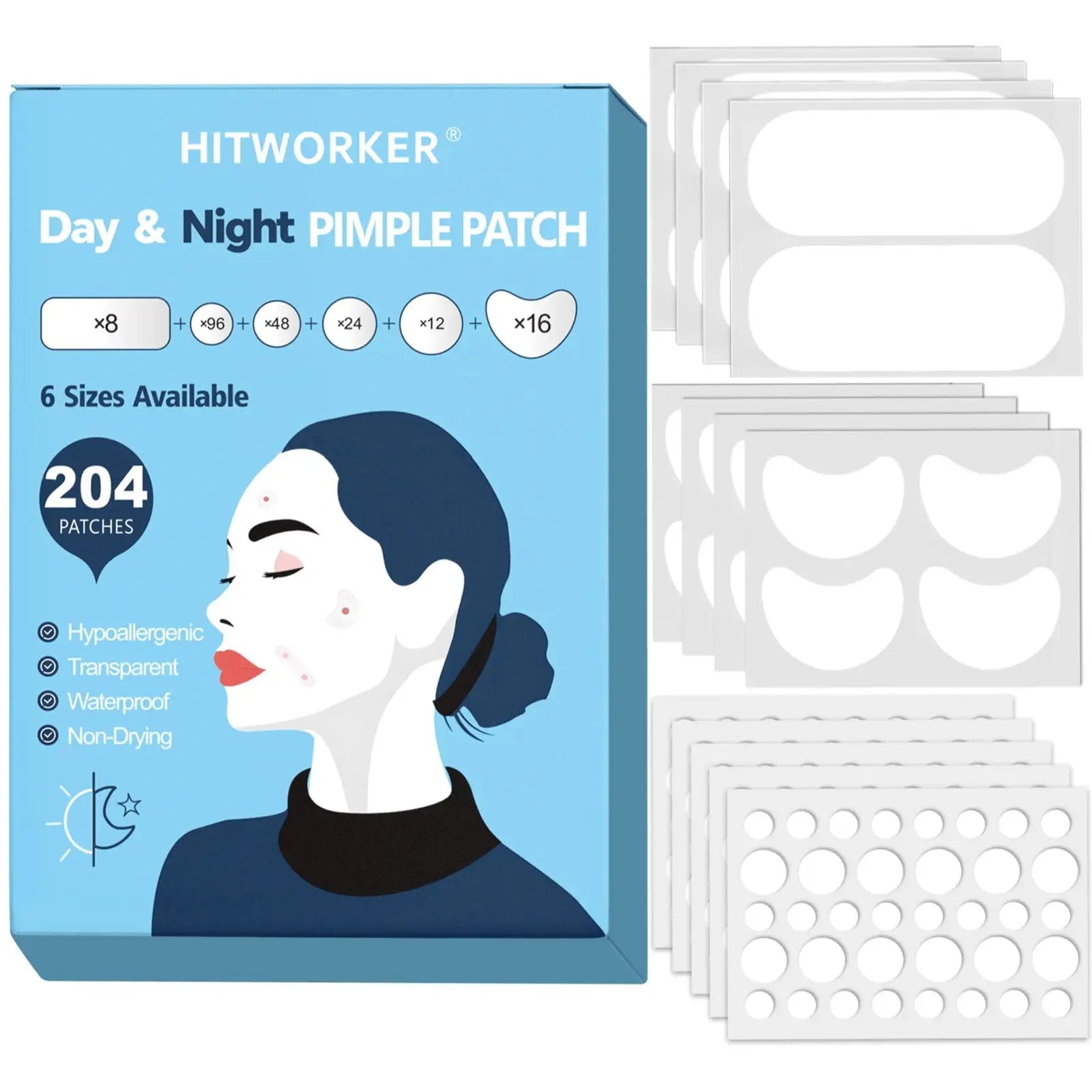 204 pcs water-based gel acne patch, covering acne and spot patches, effectively removing acne patches, suitable for skin type Oasis Select 204pcs