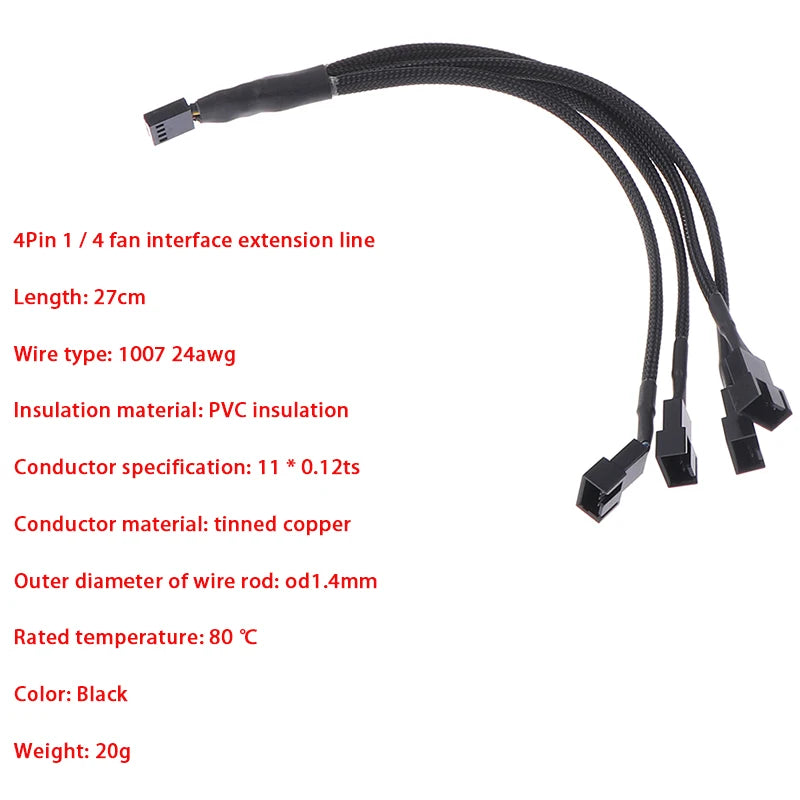 DC 5521 to 4-Pin PWM 2-Way PC Fan Power Adapter Cable 12V