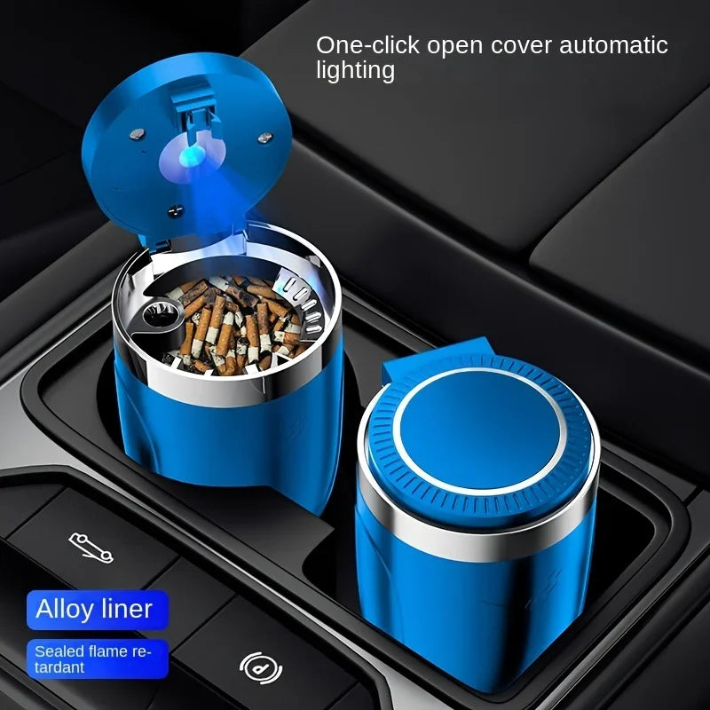 One Click Opening of Car Ashtray with Metal Lining and LED Light Push Type Splash Proof Light, Car Ashtray, Automotive Supplies Oasis Select