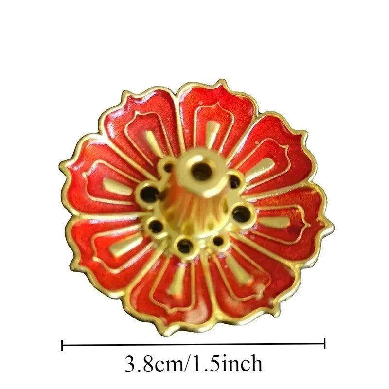 1PCS Lotus Alloy Incense Burner Stick Holder Home Buddhism Line Incense Plate Sandalwood Coil Base Temples Delicate Home Decor Oasis Select red