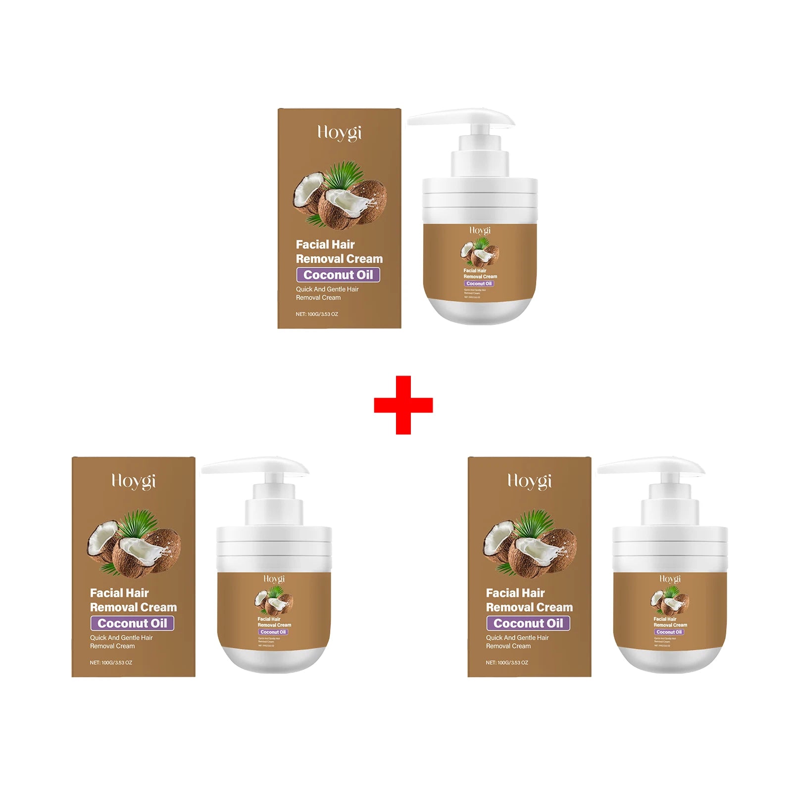 Coconut Hair Removal Cream for Women and Men Lip and Chin Hair Mild Non Irritating Painless Hair Remover Growth Inhibitor 100g Oasis Select 3pcs