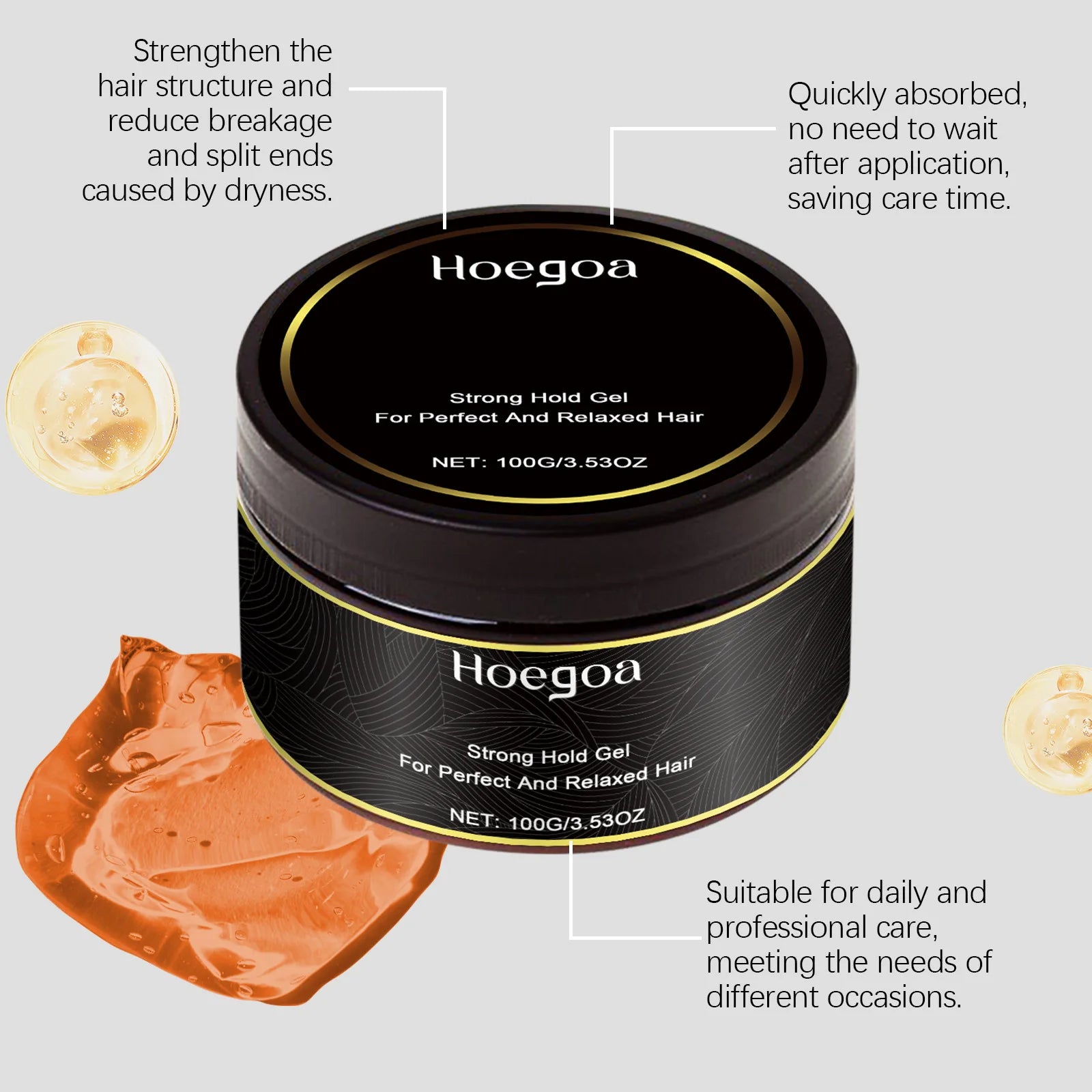 Hoegoa Shea Butter Hair Styling Gel Strong Holding Finished Molding Non Greasy Edges Controls Shaping Curly Portable Hair Gels Oasis Select