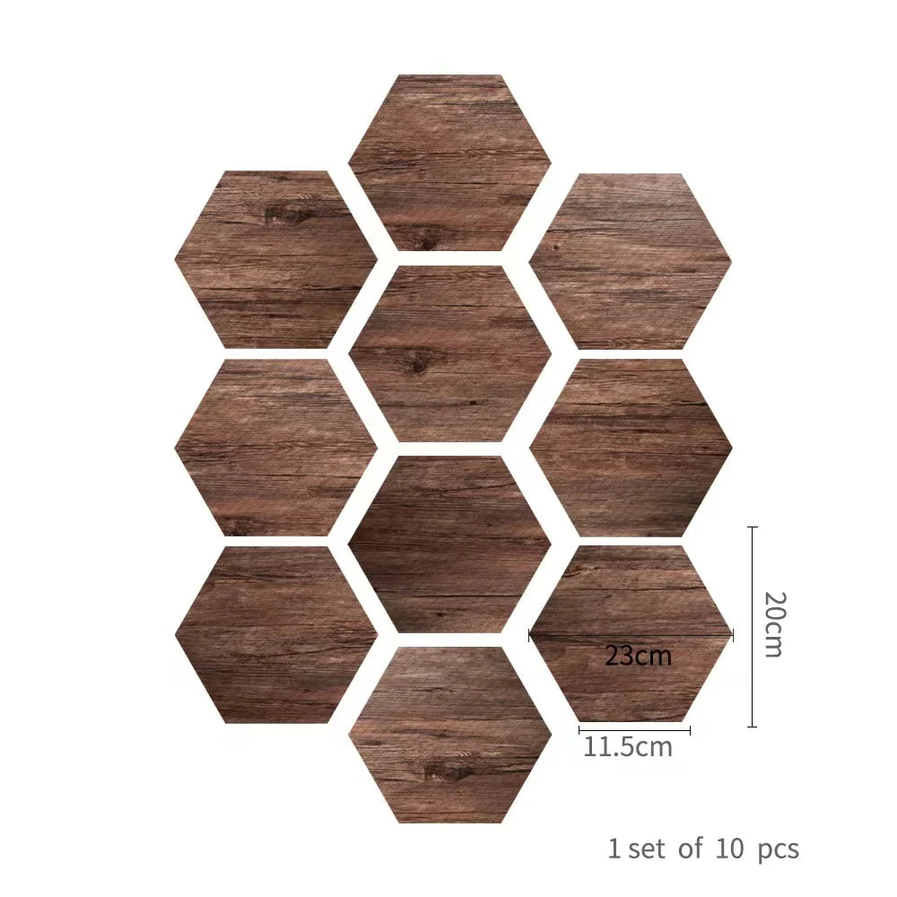 Walnut wood grain hexagonal wall sticker living room balcony waterproof and anti-skid self-adhesive floor sticker Oasis Select DB114 10pcs