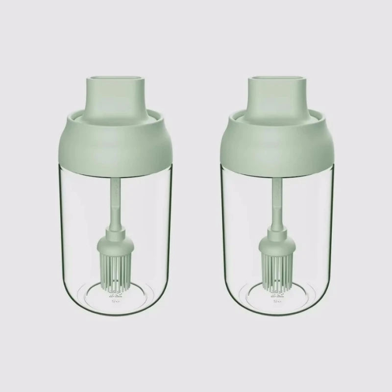 2pcs 250ML Oil Bottle Moisture-proof with Lid Spoon Pepper Jar Salt Shaker Combination Glass Kitchen Dining Seasoning Bottle Oasis Select Green-Oil-bottle