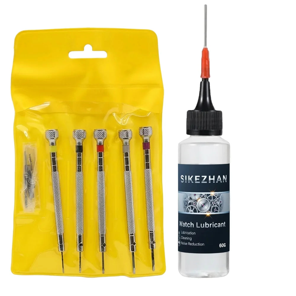 5Pcs Watch Repair Tool Kit & Precision Mechanical Watch Lubricant Oil Professional Clock Maintenance Set For Watchmakers DIY Fix Oasis Select 60ml-CZ485-6PCS