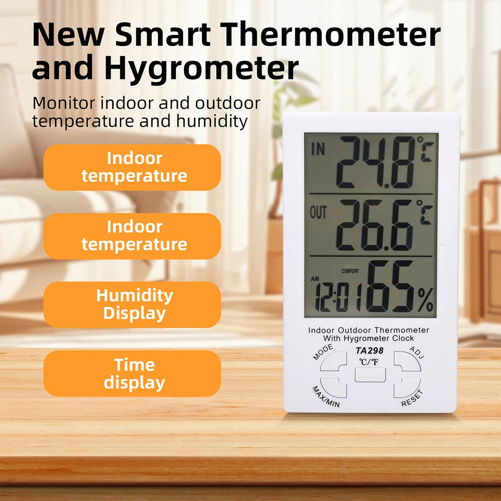 TA298 Digital Thermometer Hygrometer Indoor Outdoor Temperature Humidity Meter Sensor Clock ℃/℉ High Accuracy Home Thermometer Oasis Select