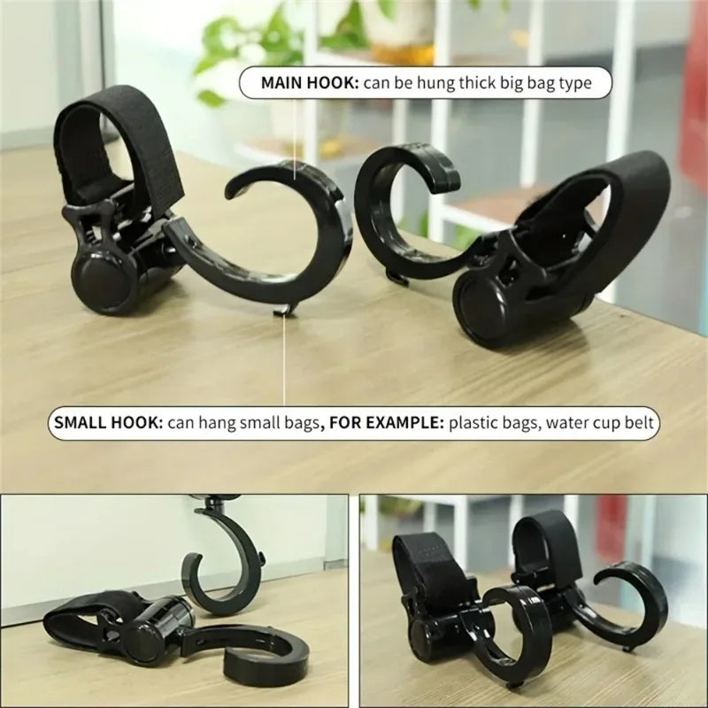 2pcs Rotatable Stroller Hook Adjustable Binding Belt Hanging Holder Multi Purpose Storage Hook For Baby Carriage Outdoor Walk Oasis Select