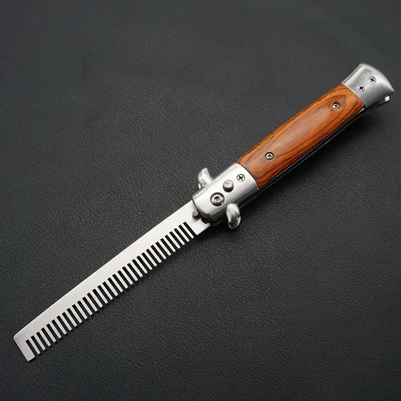1pcs Stainless Steel Foldable Automatic Combs Knife Brushes Hair Trimmer Comb Brush Accessories Butterfly Mens Pocket Knife Comb Oasis Select