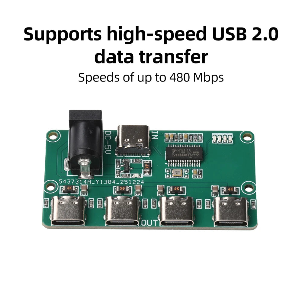 USB 2.0 Hub Module 1-to-4 Splitter with Type C Interface Four Output Channels Expansion Board for Multi Device Access Oasis Select