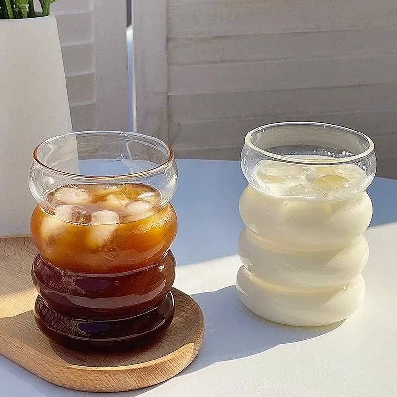 300ML Coffee Mug Creative Glass Cups Vintage Ins Style Heat-Resistant Ripple Drinking Glasses for Juice Glassware Wine Cups Oasis Select