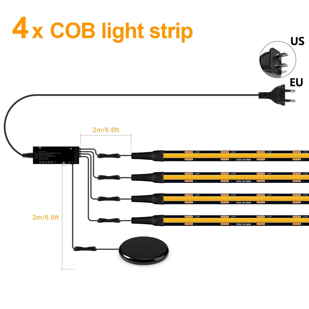 12V Dimming Touch Sensor Wall Lights Black PCB LED Lamp for Indoor Popular Acoustic Grille Panel Ambinet Decor Lighting Closet Oasis Select 4x COB Strip Kit 3M 9.84FT USA Power Plug|Warm White