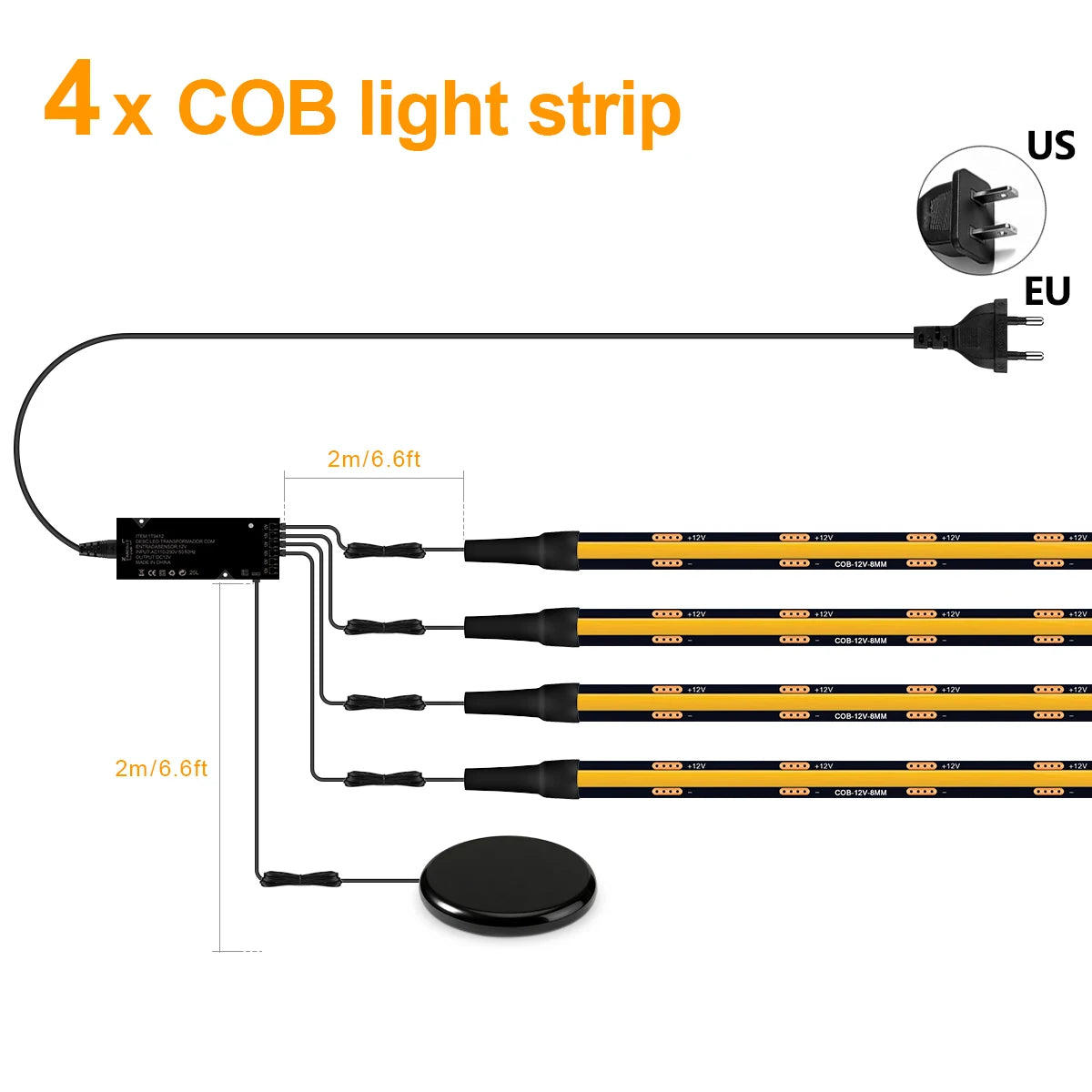 12V Dimming Touch Sensor Wall Lights Black PCB LED Lamp for Indoor Popular Acoustic Grille Panel Ambinet Decor Lighting Closet Oasis Select 4x COB Strip Kit 3M 9.84FT USA Power Plug|Warm White