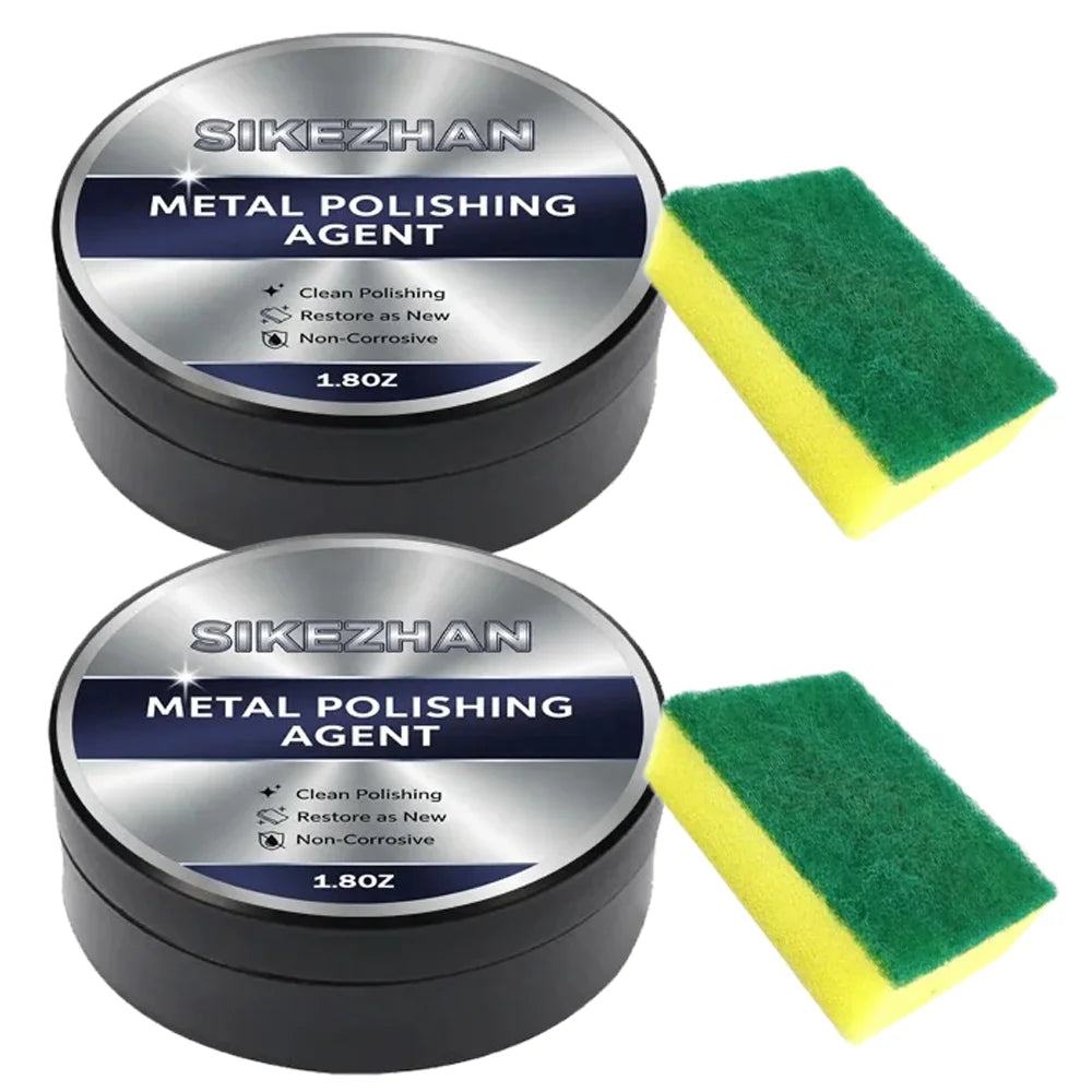 Metal Polishing Paste w/ Sponge Rust Oxidation Stain Remover Restore Shine Cookware Stainless Steel Brass Silver Polish Home Oasis Select 3.6oz