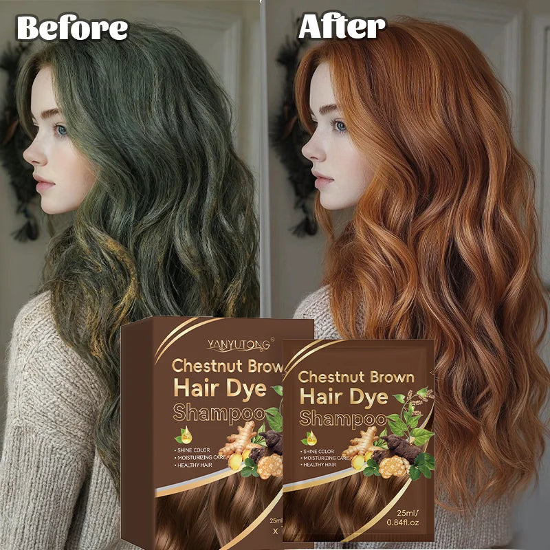 Chestnut Brown Natural Ginger 3-in-1 Hair Color Shampoo, 250ml, Long-Lasting Color, Nourishing Formula for Men and Women Oasis Select