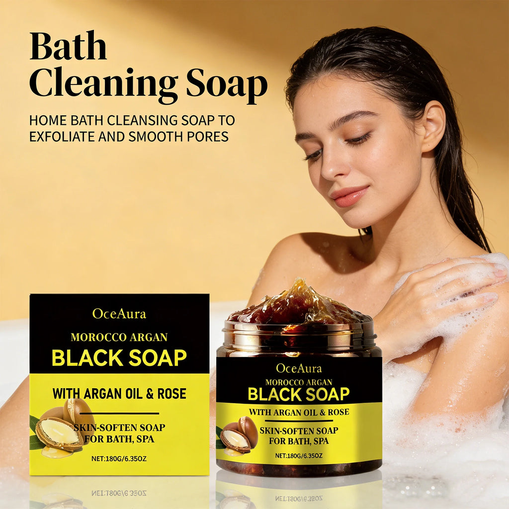 Morocco Argan Black Soap for Exfoliating Deep Cleaning Remove Dead Skin Body Scrub Purifying Moisturizing Brighten Skin Soap Oasis Select