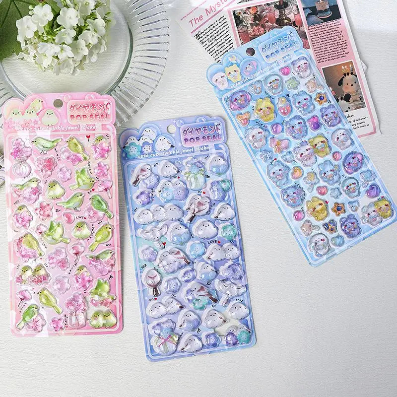 4 Pcs/Set 3D Solid Relief Cute Chickadee Sticker Japanese Kawaii Animal Decal for Kids DIY Craft Scrapbook Oasis Select