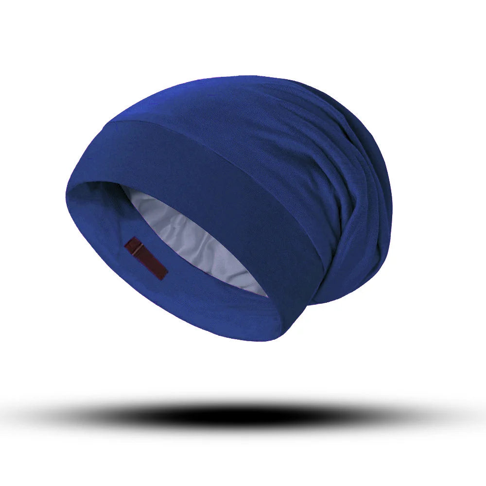 Adjustable double-layer simulated silk hair care cap, satin cap, makeup cap, European and American baotou cap, chemotherapy cap, Oasis Select Blue