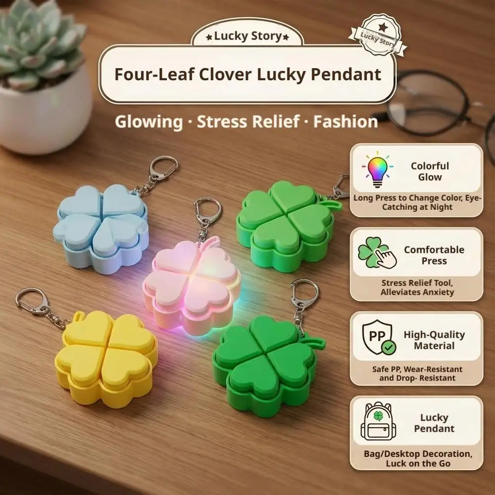 Lucky Clover Fidget Keychain Glowing Stress Relief Bag Charm Creative Glowing Four-leaf Clover Big Pendant Gift Oasis Select