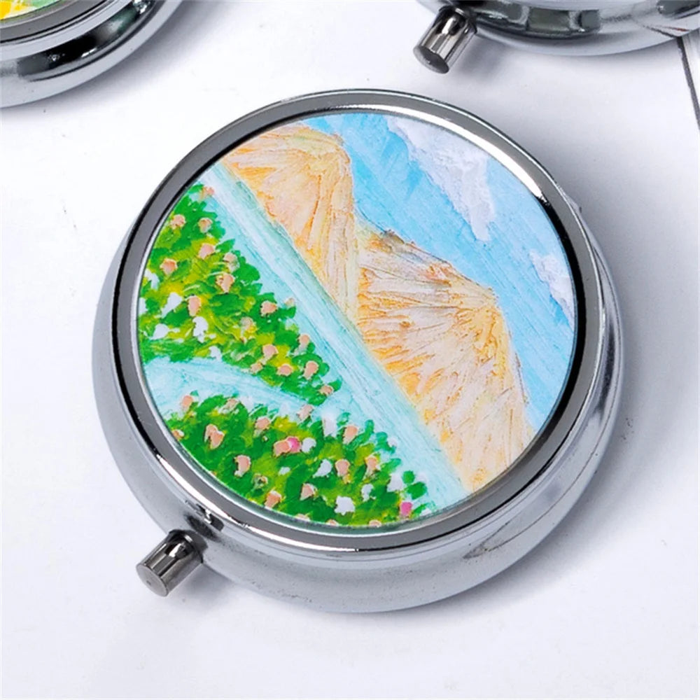 Portable 3 Cell Metal Pill Boxes Stainless Steel Round Pill Boxes Medicine Organizer Container Medicine Case Splitters Pill Box Oasis Select Style 7