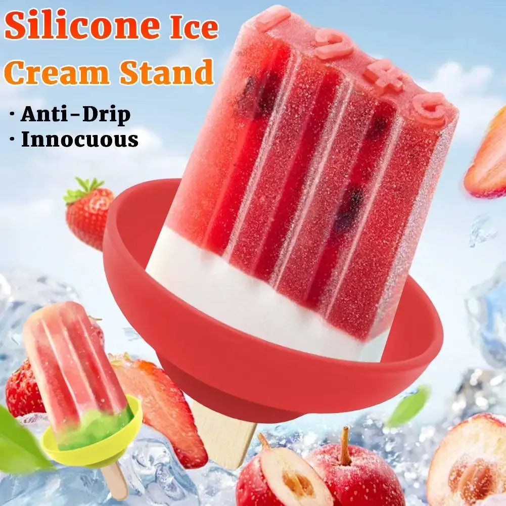 5Pcs Drip-Proof Popsicle Rack Silicone Anti-Drip Ice Cream Bracket Reusable Portable Popsicle Protector for Kid for Summer Days Oasis Select