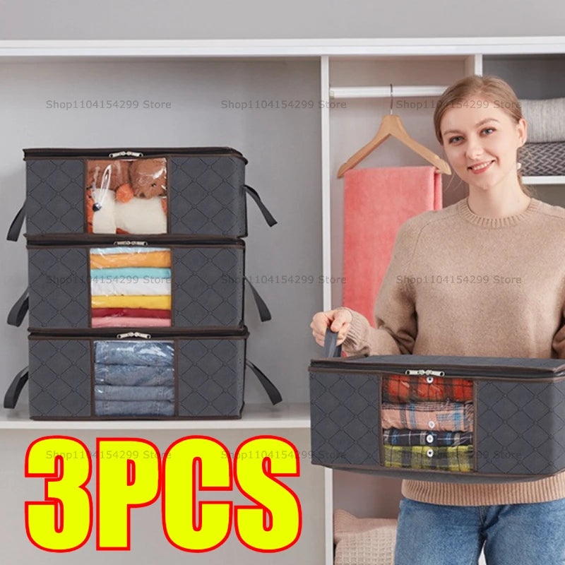 Blanket Storage Closet Organizers and Storages Clothes Storage Bag Foldable Storages Bin Sturdy Sewn By 3 Layers Fabrics Oasis Select
