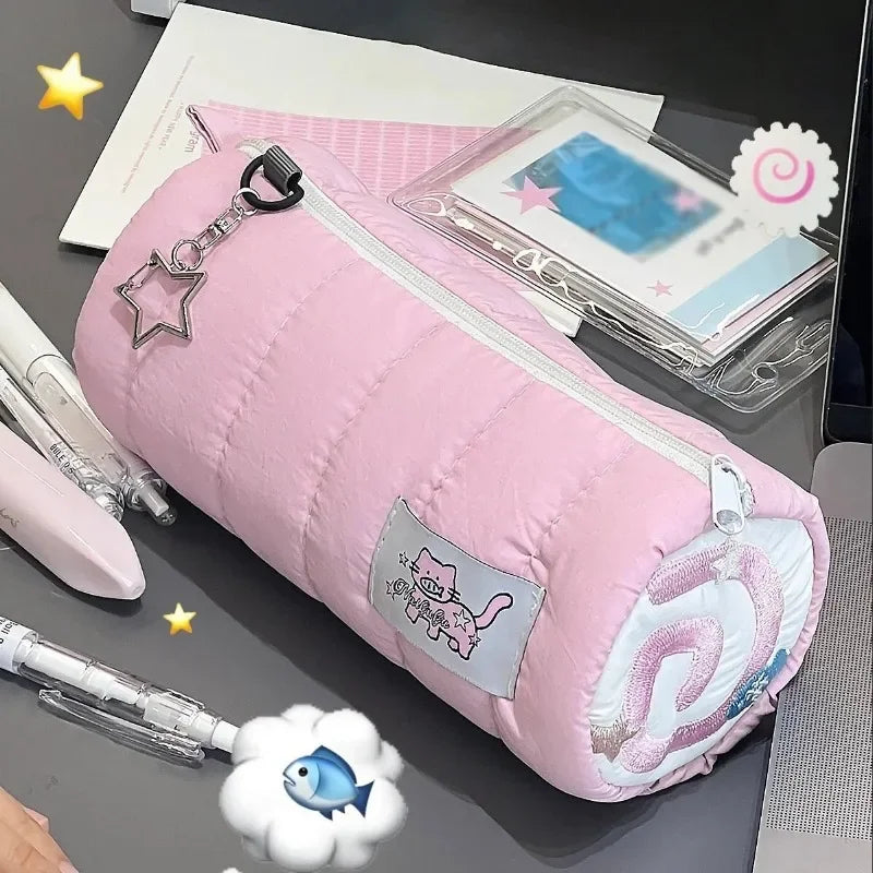 Student Stationery School Supplies Pink Towel Roll Pencil Case Kawaii Soft Pen Storage Bag Cosmetic Pouch Cartoon Large Capacity Oasis Select