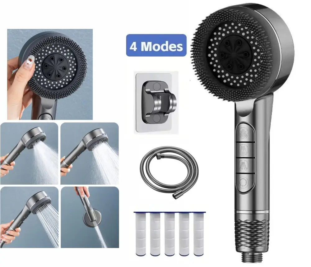 New 4 Modes Shower Head High Pressure Showerhead One-Key Stop Water Massage Shower Head With Filter Element Bathroom Accessories Oasis Select