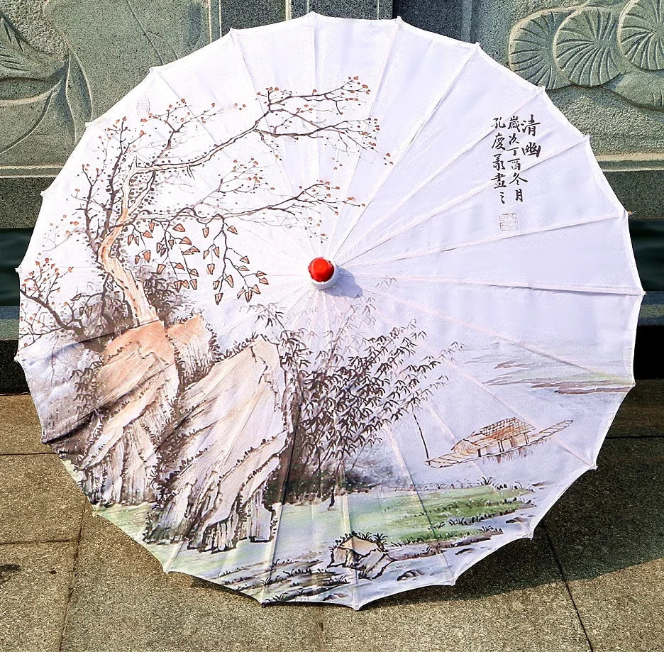 Oil-paper Fringe Rainproof Cloth Umbrella Ancient Props Hanfu Dance Umbrella Performance Classical Decorative Craft Umbrella Oasis Select 26 24K Bamboo
