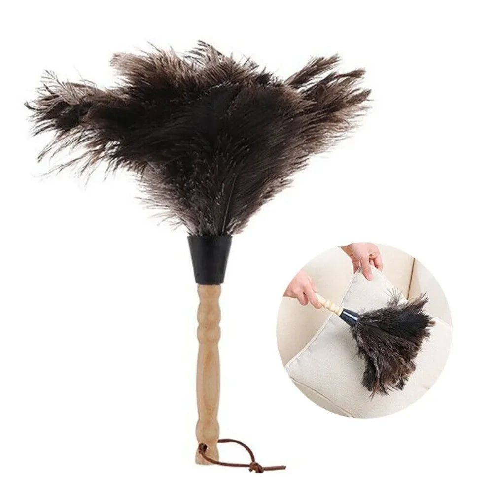 Feather Duster Wooden Handle Duster Anti-static Dust Removal Dusters Ostrich Duster Feather Fur Brush For Home Cleaning Tools Oasis Select