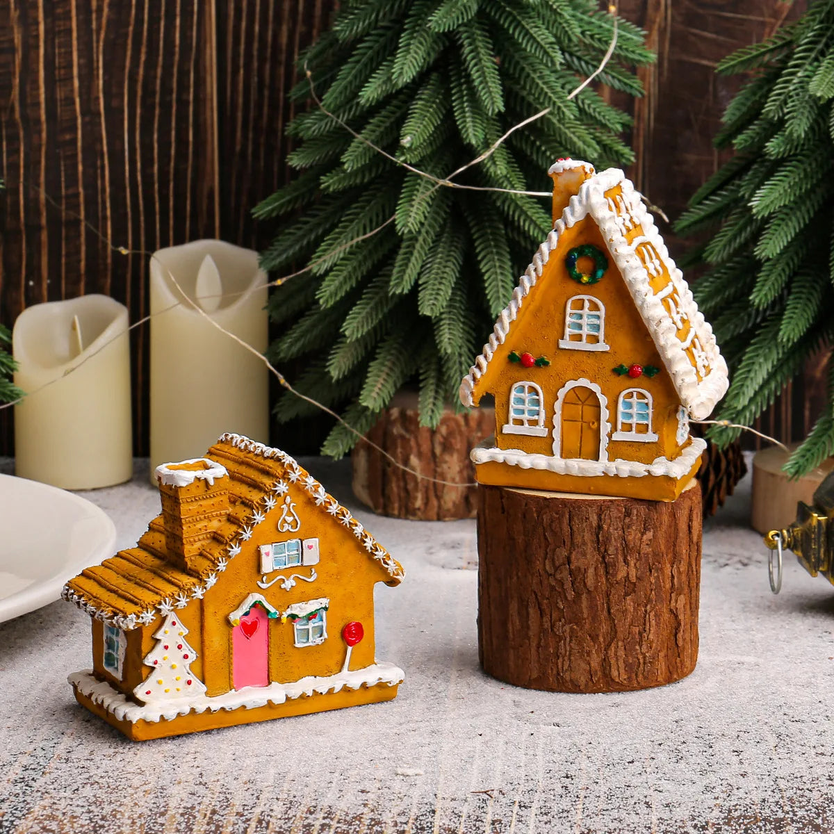 New Christmas Resin Small Houses Micro-landscape LED Illuminated Houses Christmas House Desktop Ornaments Christmas Decorations Oasis Select