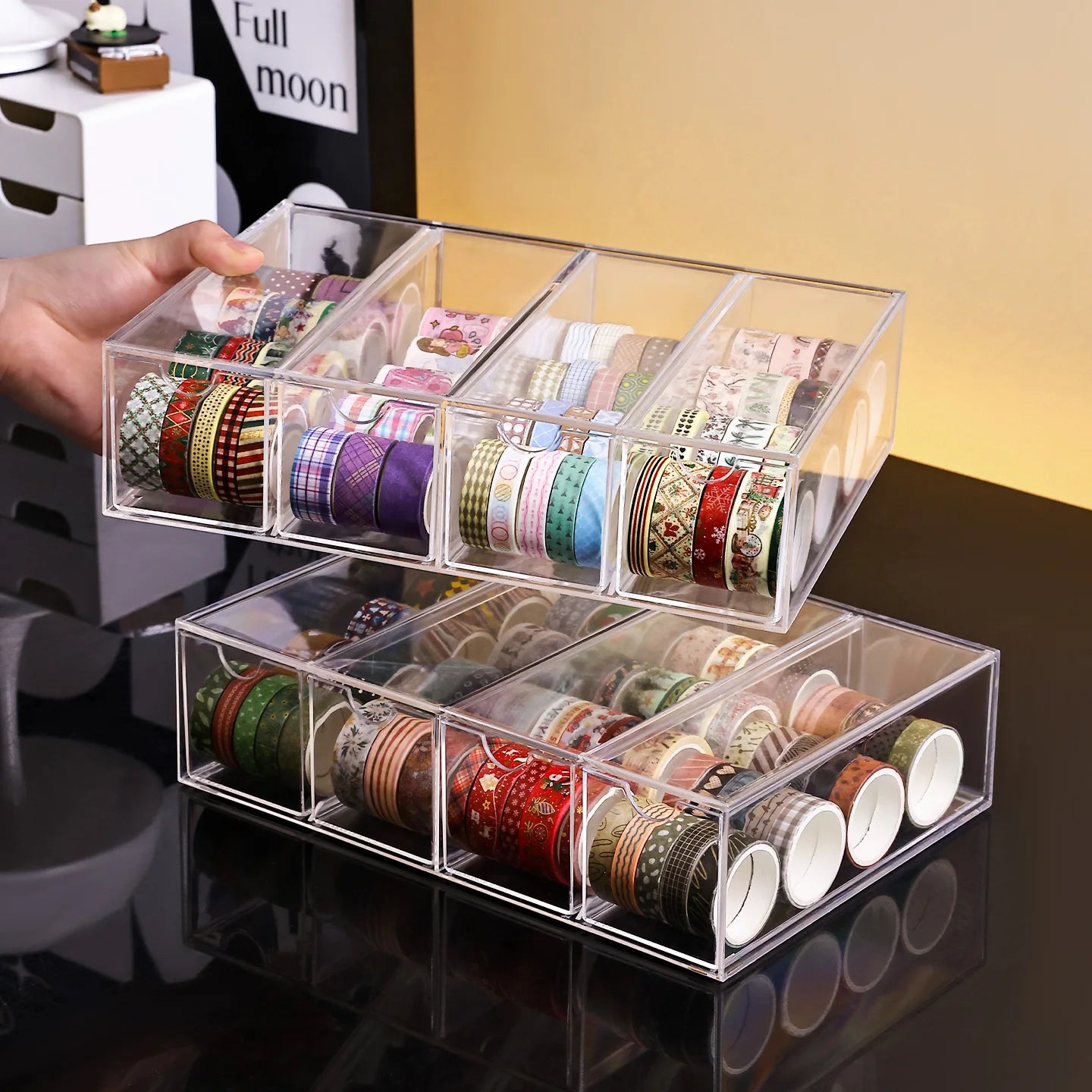 1pc Drawer Style Sticker Hand Account Countertop Storage Box Stackable Stationery Multifunctional Home Office Desk Organizerr Oasis Select